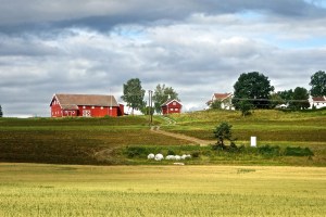 Lots of large farms with very large red barns.