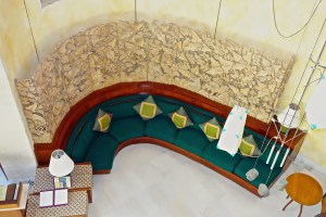 Looking down the staircase, as there are NO ELEVATORS here at all!