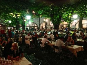 Beer garden inside the 3 story Hofbrau Hause