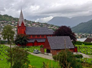 Side view of stave church from the 12th century.