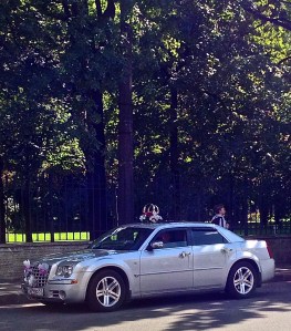 This is a decorated car that the brides drive around in and take pictures in front of the churches. This one isn't decorated as much as some of the others we saw.