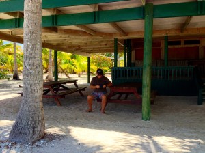 Here's Norm hanging out at the Post Office on One Foot Island...He said is was nothing like his first job at the post office in his hometown!