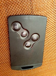 Here's our car key! About the size of a credit card.  