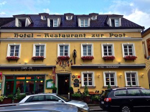 Our hotel, NO A/C. Our window is the top left..