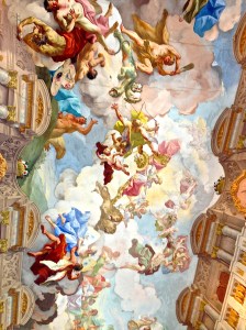 Ceiling in Marble room - looks like it is curved ceiling but it's an optical illusion