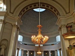And a chandelier that hangs in the middle of the greek cross plan of the church. No candles in this church that we could see.