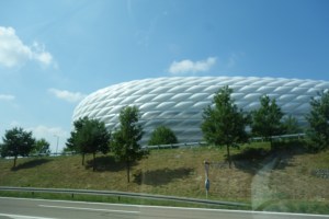 The Allianz FOOTBALL (Soccer) arena in Munich, ( the dome changes colors, red, blue) had playoffs for World Cups while we were here.