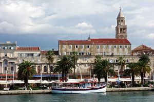 The church in the background is inside the Diocletian's Palace.