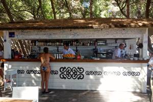This is the bar that serves drinks only at the beach, the vendor behind this serves sandwiches, the vendor behind that serves french fries, and the vendor behind the french fry guy serves ice cream. But you can bring all your food here to eat under the shade trees and order drinks!