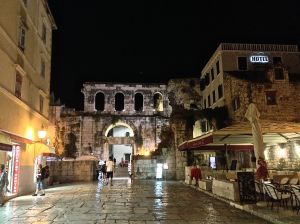One of the entrances to the Diocletian's Palace grounds, yes this hotel sign is inside the "grounds".