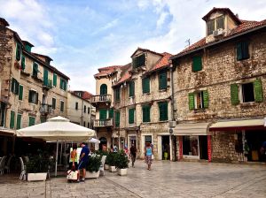 The corner street during the day. So nice! The streets are all marble.