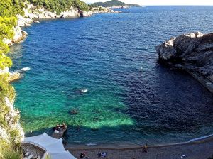 View of our private beach from our hotel room above. Glad they had a lift to get us down there. 