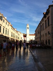 Stradun - pedestrian main street in Old City. Notice all the green shutters? They all MUST match and use the same shade of green.