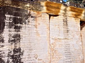 These writings were supposed to be in ancient greek, "but you know, the greek word came from" latin, and as you can see on these you can actually read ENGLISH words. A/K/A "My Big Fat Greek Wedding"