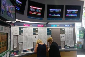 Rita making friends with an Aussie woman to get some tips on betting!