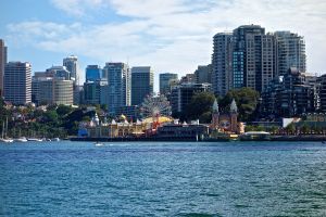 Skyline of Sydney across the harbor. 
