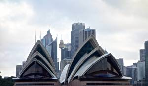 Front on view of the Sydney Opera House.