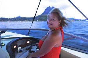 Yeah, she can drive a boat just as fast as a car!