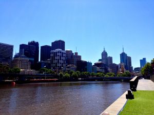 Our first sight of the south bank in Melbourne.
