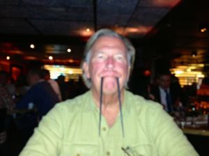 Norm, finishing his dinner with his MANNERS!