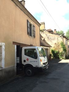 This truck is parked inside a home at St.Leon sur Vezere where it is being used to rehab an existing home.