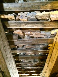 The hand-laid stone roof of Chateau Puymartin. 