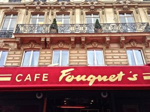 Cafe Fouquet's... as we are walking inside for a special drink!