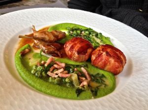 Quail with pea puree! Tasty!