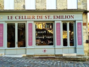 Cute store front of one of many wine merchants in St. Emilion willing to trade wine for your money.