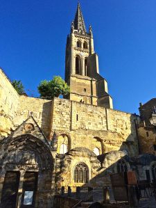  A photo of the Church of St. Emilion from the town "place".