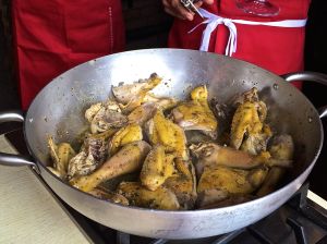 This is the start of our chicken cacciatore.  The chicken was bright yellow in color because it was only fed corn. Yummy!
