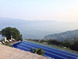 View of the pool and Lake Garda from Gargnano with all the "haze" that surrounds this part of the area. 