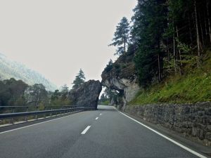 Now we're back on the road again to Switzerland. Think this is what they call falling rock? Or a half of a tunnel?